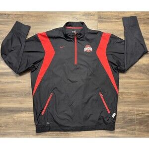 Ohio State Men's Nike Pullover 1/4 Zip Large Windbreaker Jacket SZ L Black/Red